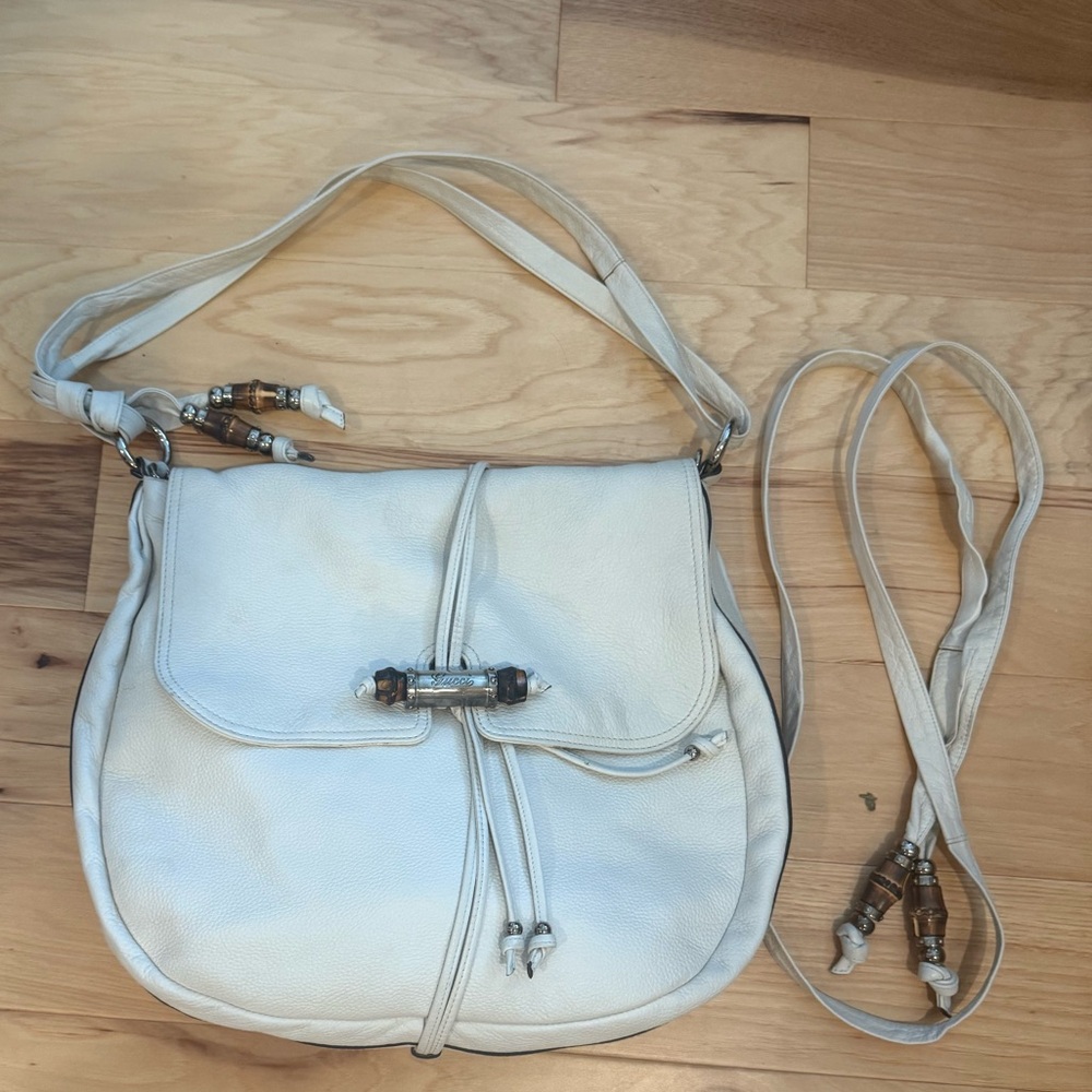 Gucci Bamboo Hobo in White Leather